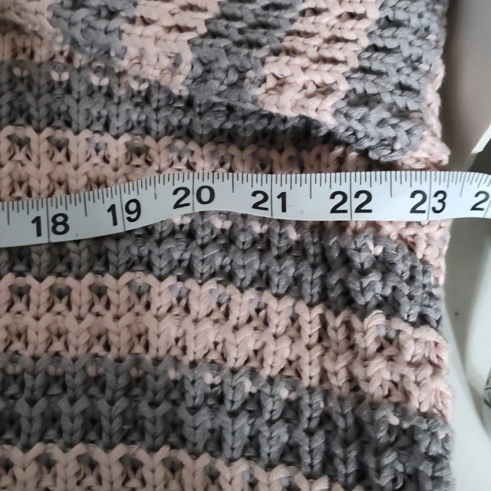 Free People Pink Grey Striped Waffle Knit Sweater Size Medium